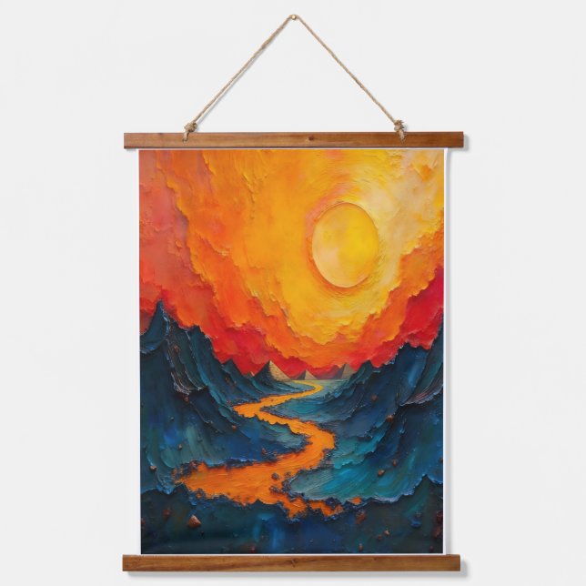 Cosmic Drift — Abstract Gold & Teal Canvas Art Wandteppich Mit Holzrahmen (Vorderseite)