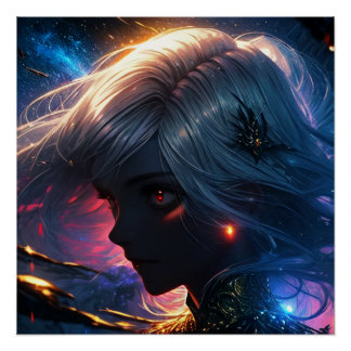 Cosmic Elf Portrait – Neon Fantasy Wall Art Poster