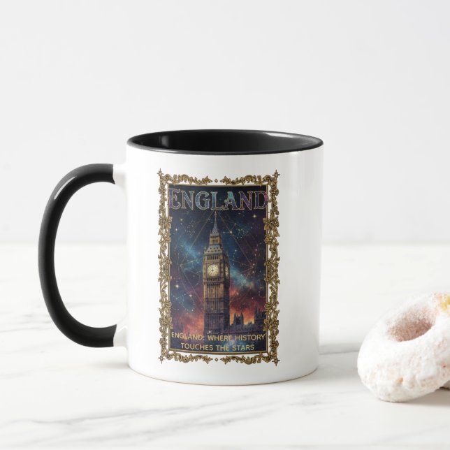 Cosmic England Big Ben Celestial Art Tasse (Mit Donut)
