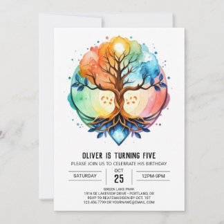 Cosmic Fantasy Tree Geburtstag Einladung