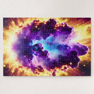 Cosmic fire blue und lila Nebel Star Landschaft Puzzle