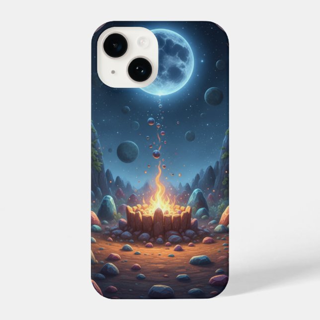 Cosmic Fire & Magic Moon Fantasy Art Phone Case iPhone Hülle (Rückseite)