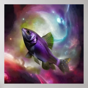 Cosmic Fish Fish AI Fantasy Digital Art Print Poster