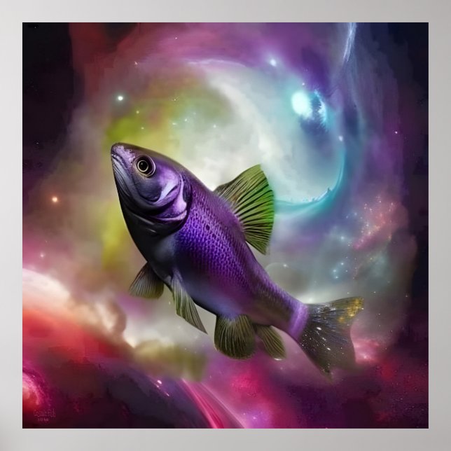 Cosmic Fish Fish AI Fantasy Digital Art Print Poster (Vorne)