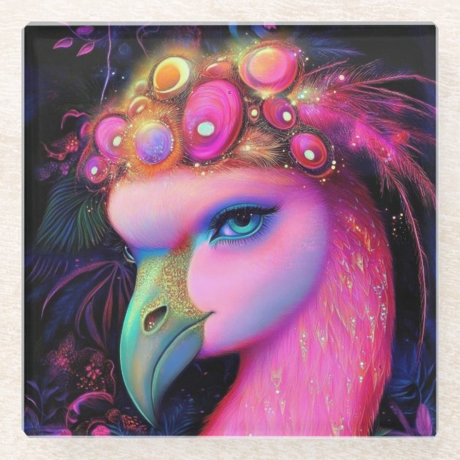 Cosmic Flamingo Queen Glasuntersetzer (Vorderseite)
