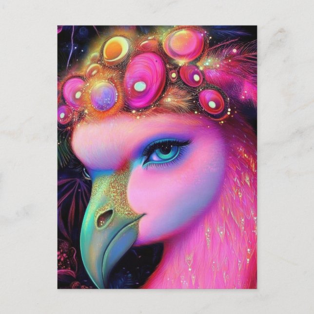 Cosmic Flamingo Queen Postkarte (Vorderseite)