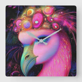 Cosmic Flamingo Queen Quadratische Wanduhr