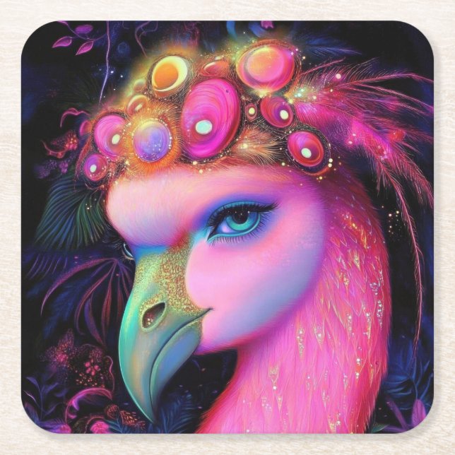 Cosmic Flamingo Queen Rechteckiger Pappuntersetzer (Vorderseite)