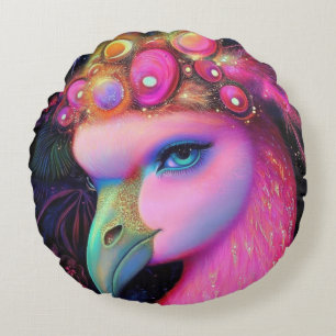 Cosmic Flamingo Queen Rundes Kissen
