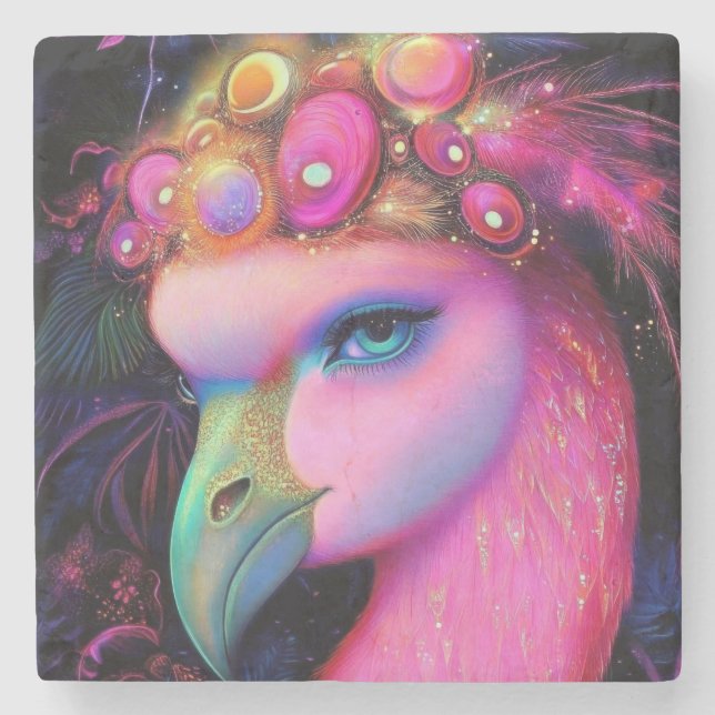 Cosmic Flamingo Queen Steinuntersetzer (Vorderseite)