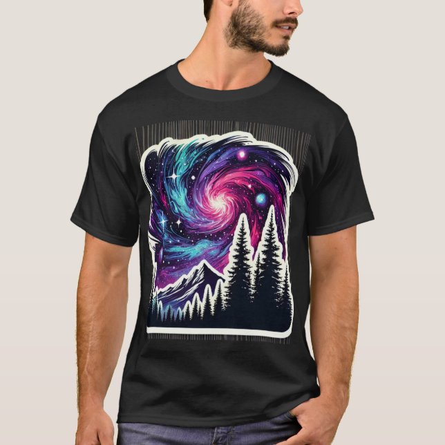 Cosmic Forest: Galaxy Meets Nature T-Shirt (Vorderseite)