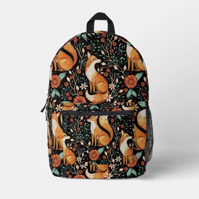 Cosmic Fox and Crescent Moons Bedruckter Rucksack (Vorderseite)