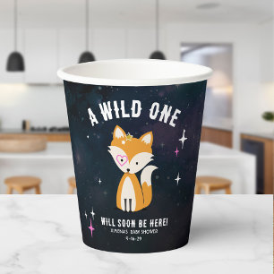 Cosmic Fox Wild One Pink Girl Baby Dusche Pappbecher