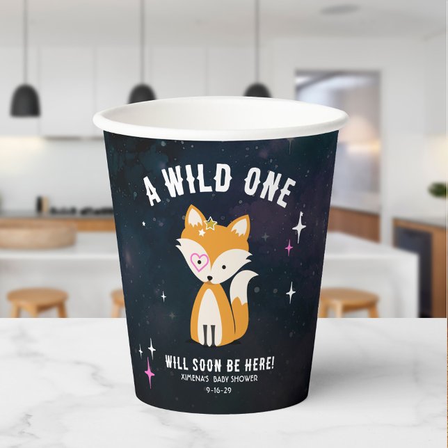 Cosmic Fox Wild One Pink Girl Baby Dusche Pappbecher (Von Creator hochgeladen)
