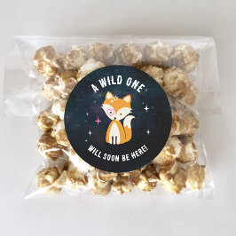 Cosmic Fox Wild One Pink Girl Baby Dusche Runder Aufkleber