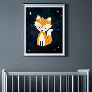 Cosmic Fox Wild One Pink Girl Kinderzimmer Poster