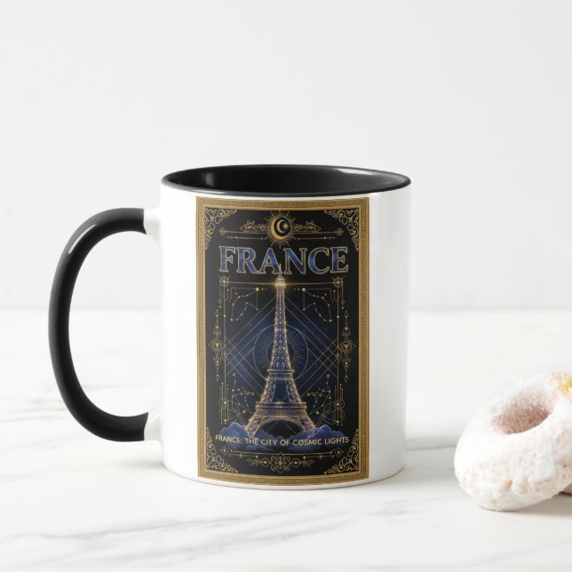 Cosmic France Eiffel Tower Celestial Art Tasse (Mit Donut)