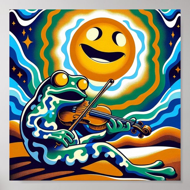 Cosmic Frog Musician: Psychedelische Serenade Art Poster (Vorne)