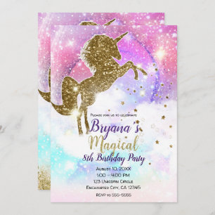 Cosmic Galaxy Gold Glitzer Unicorn Magisches Party Einladung