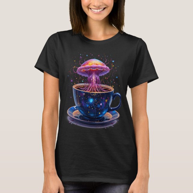  Cosmic Galaxy Jellyfish in Teacup Whimsical Space T-Shirt (Vorderseite)