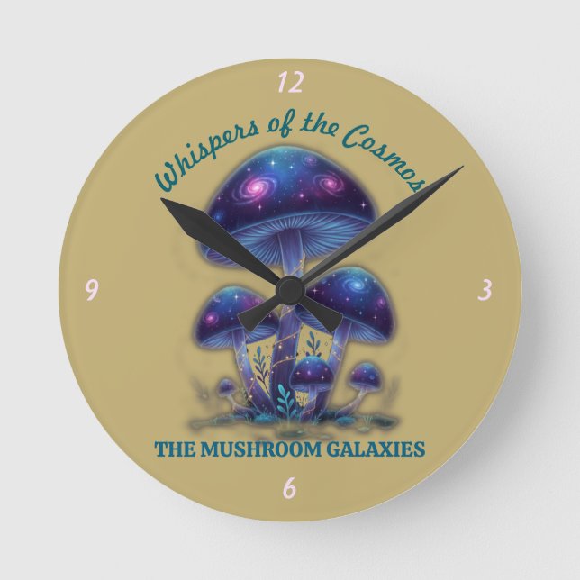 Cosmic Galaxy Mushrooms • Whimsical Fantasy Fungi  Runde Wanduhr (Vorderseite)