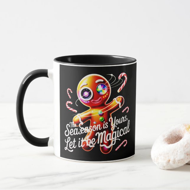 Cosmic Gingerbread Man Art Magical Festive Christm Tasse (Mit Donut)