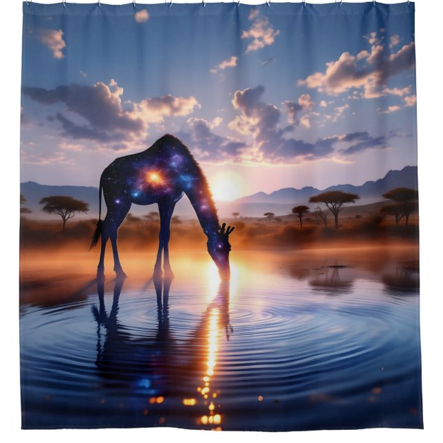 Cosmic Giraffe - Afrikanischer Sonnenuntergang-Dus Duschvorhang (Vorderseite)