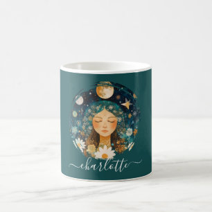 Cosmic Girl Boho Mond & Gänseblümchen Illustration Kaffeetasse