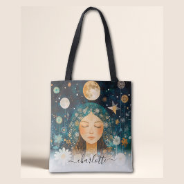 Cosmic Girl Boho Moon & Daisy Illustration Custom