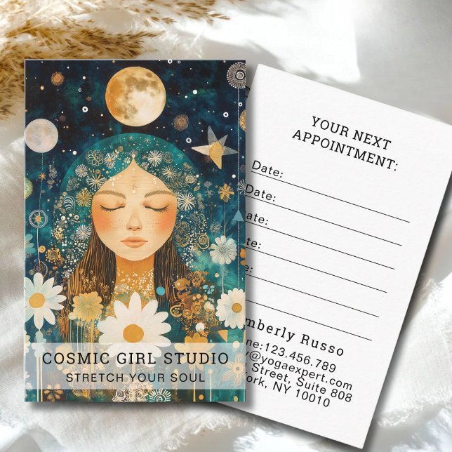 Cosmic Girl Boho Moon Salon Appointment Card Terminkarte (Cosmic Girl Boho Moon Salon Custom Appointment Card for Yoga Studios Salons Service Provider & more)
