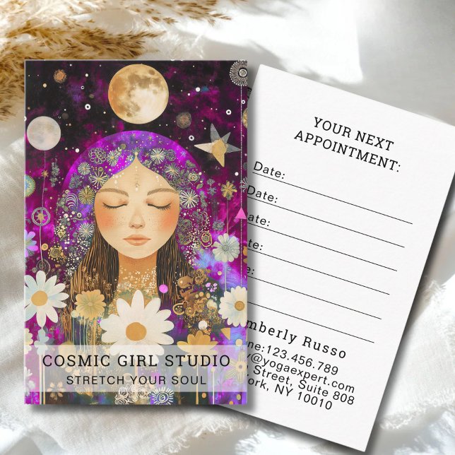 Cosmic Girl Boho Moon Salon Appointment Card Terminkarte (Cosmic Girl Boho Moon Salon Custom Appointment Card for Yoga Studios Salons Service Provider & more)