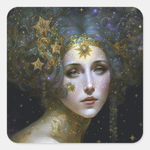 Cosmic Goddess Fantasy Art Quadratischer Aufkleber
