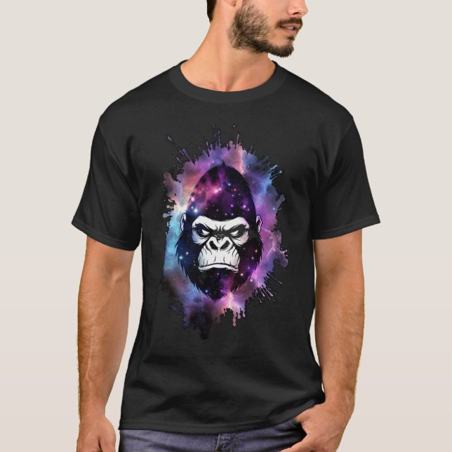 Cosmic Gorilla Doing Space Things Funny T-Shirt (Vorderseite)