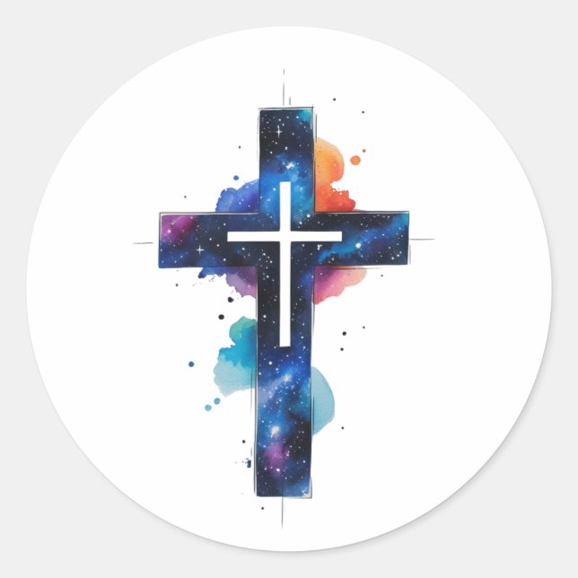 Cosmic Grace Galaxy Christian Cross Sticker (Vorderseite)
