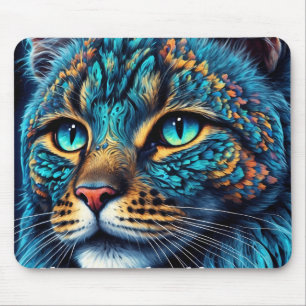 Cosmic Guardian Cat - Neon Galaxy Mandala Mousepad