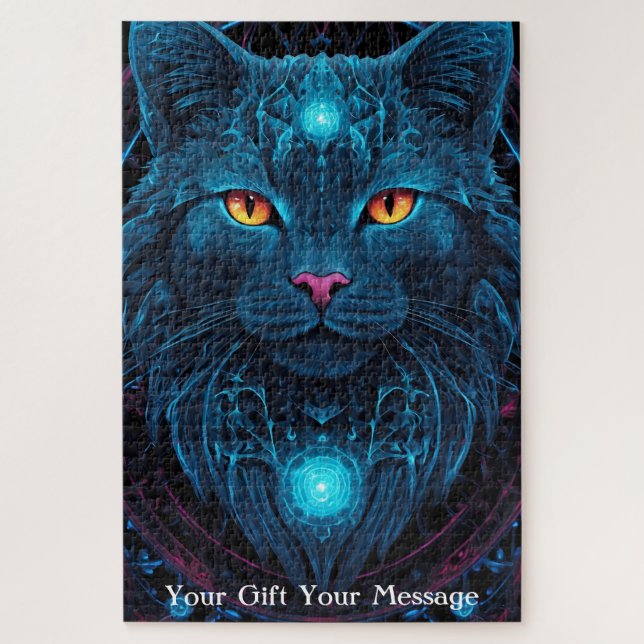 Cosmic Guardian Cat - Neon Galaxy Mandala Puzzle (Vertikal)