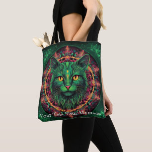 Cosmic Guardian Cat - Neon Galaxy Mandala Tote Bag