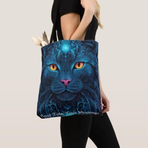 Cosmic Guardian Cat - Neon Galaxy Mandala Tote Bag