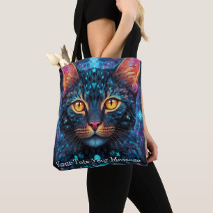 Cosmic Guardian Cat - Neon Galaxy Mandala Tote Bag