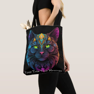 Cosmic Guardian Cat - Neon Galaxy Mandala Tote Bag