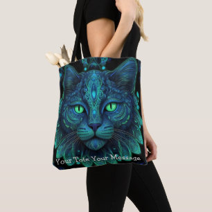 Cosmic Guardian Cat - Neon Galaxy Mandala Tote Bag
