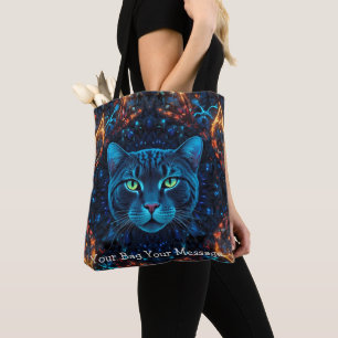 Cosmic Guardian Cat - Neon Galaxy Mandala Tote Bag