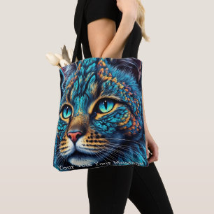 Cosmic Guardian Cat - Neon Galaxy Mandala Tote Bag