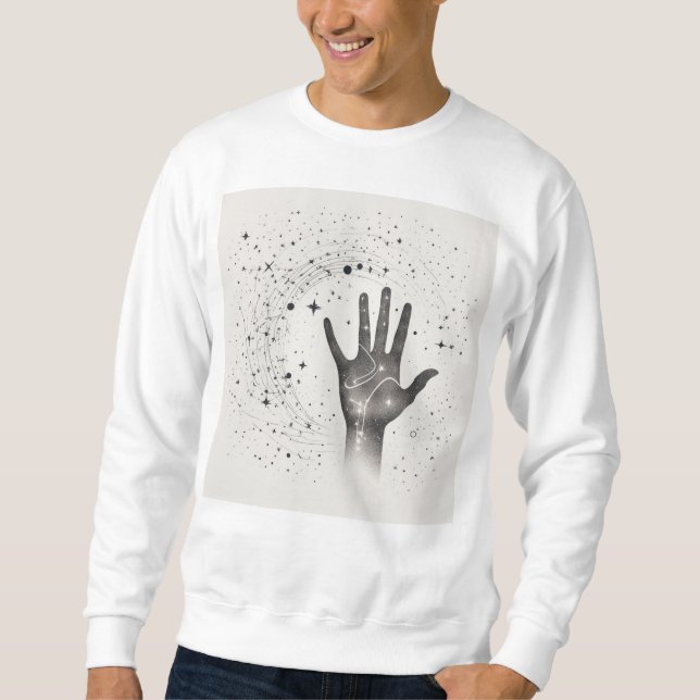 Cosmic Hand in Starry Galaxy – Surreal Spiritual S Sweatshirt (Vorderseite)