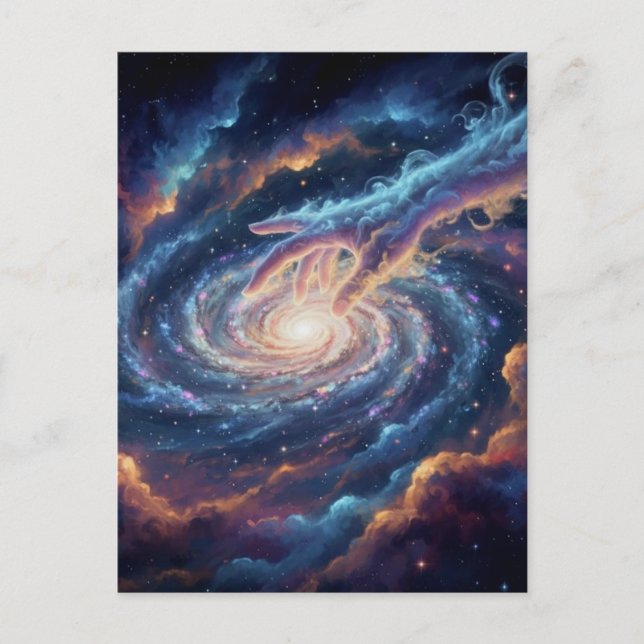 Cosmic Hand of Creation — Surreal Galaxy Art Postkarte (Vorderseite)