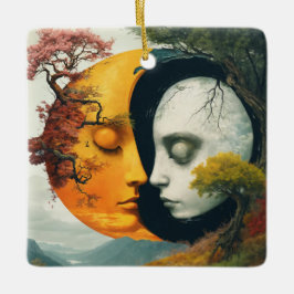 "Cosmic Harmony: Sun & Moon Ornament" Keramikornament
