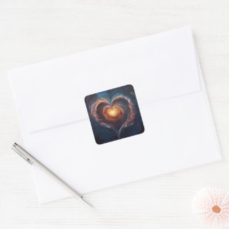 Cosmic Heart Galaxie Liebeskunst – Universum Roman Quadratischer Aufkleber