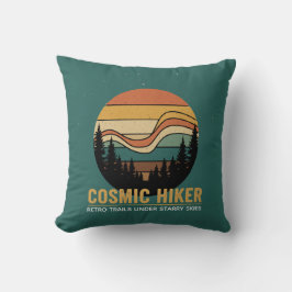 Cosmic Hiker Retro 70s Sunset Space Forest Stars Kissen