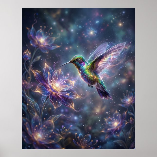 Cosmic Hummingbird Star Bloom Poster (Vorne)