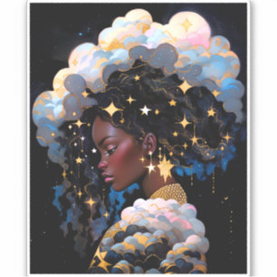 Cosmic Lady African American Fantasy Art Aufkleber